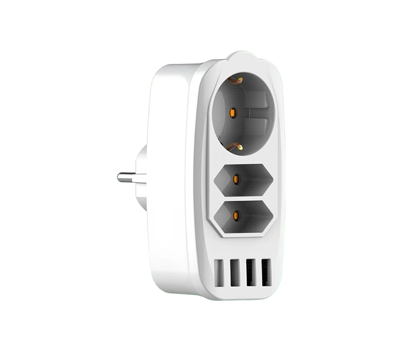 E05 Plug-In Multi-Function Power Strip Featuring 2 European Type C Sockets, 1 European Type F Socket, And 4 USB-A Ports