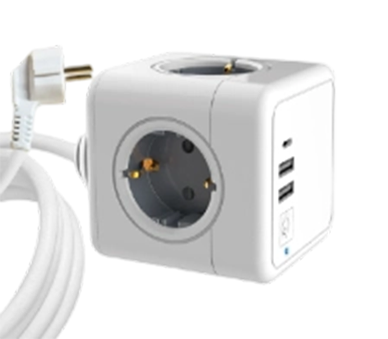 E04C Wired Cube Power Strip with 4 European-Style Outlets, 2 USB-A Ports, and 1 USB-C Port
