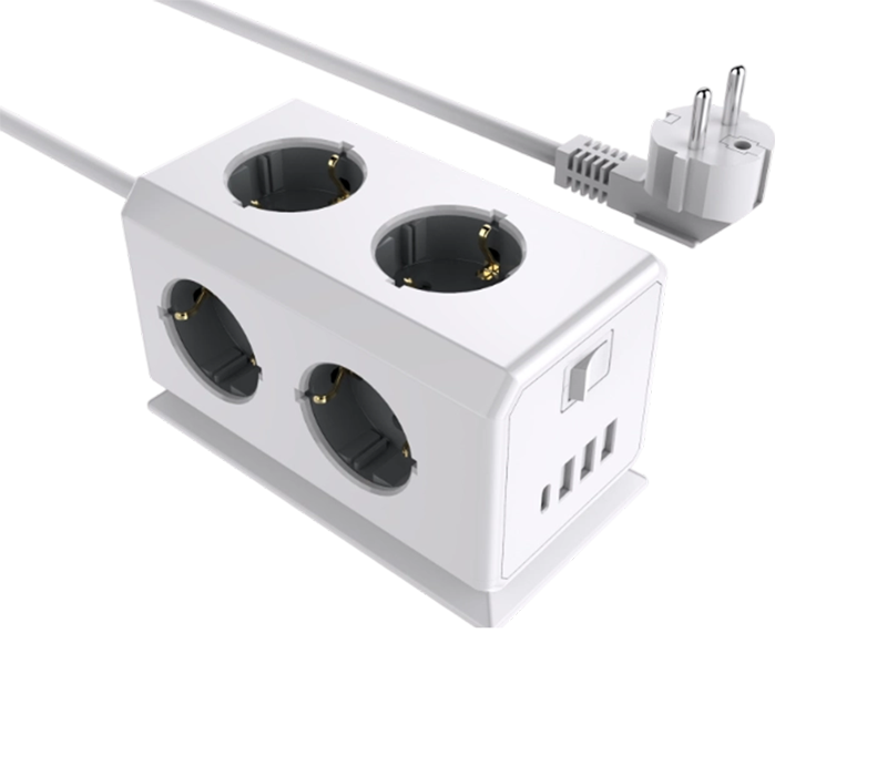 E08 Wired Multi-Function Power Strip with 6 European-Style Outlets, 3 USB-A Ports, and 1 USB-C Port, with Switch