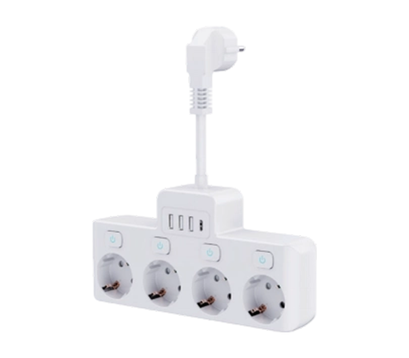 E14-4 Wired Power Strip with 4 European-Style Outlets, 3 USB-A Ports, And 1 USB-C Port, With Independent Switch