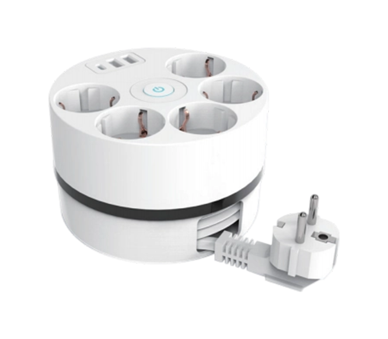 E18 Cable Reel Power Strip with Retractable Cord, 5 European-Style Outlets, 2 USB-A Ports, And 1 USB-C Port, Switch Included