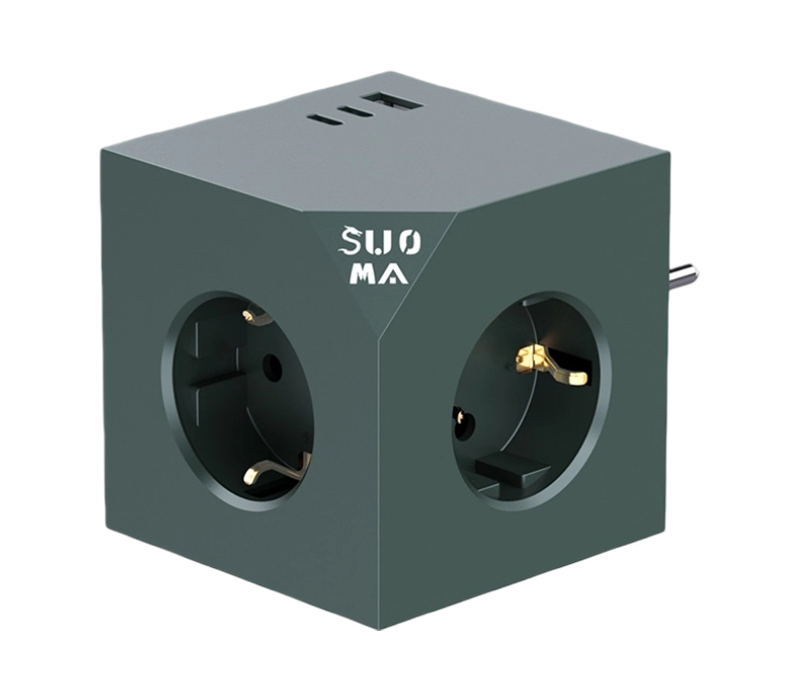 E24 Plug-In Cube Power Strip With 3 European-Style Outlets, 1 USB-A Ports, And 2 USB-C Port