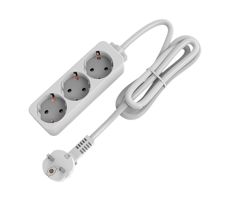 E09-3 European-Style Power Strip with Three Outlets