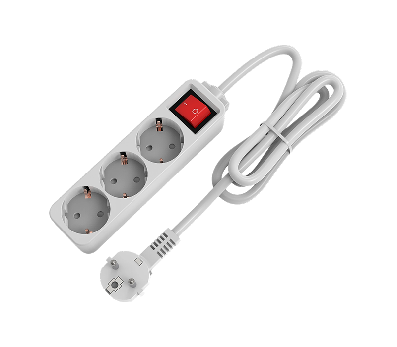 E10-3 European-Style Power Strip with Three Outlets, With Switch