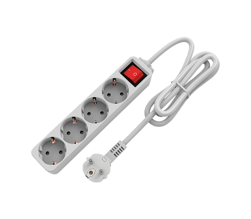 E10-4 European-Style Power Strip with Four Outlets, With Switch
