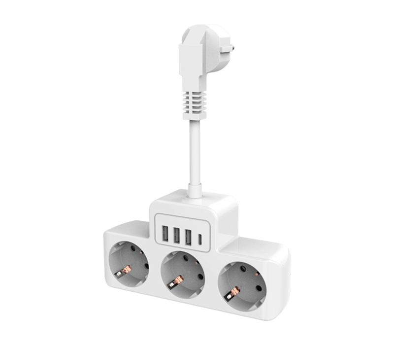 E13 Wired Power Strip with 3 European-Style Outlets, 3 USB-A Ports, And 1 USB-C Port