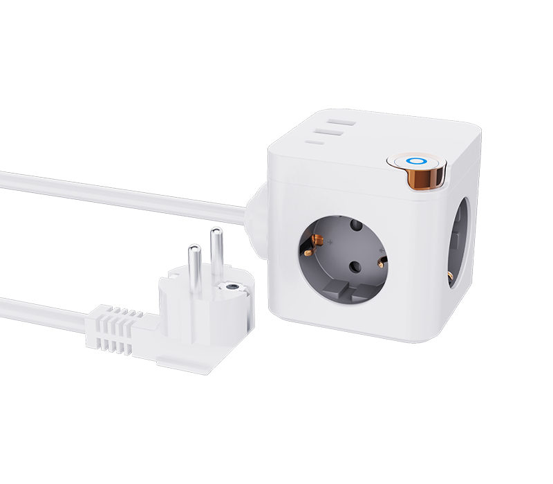 E20 Wired Cube Power Strip With 3 European-Style Outlets, 2 USB-A Ports, And 1 USB-C Port, With Switch